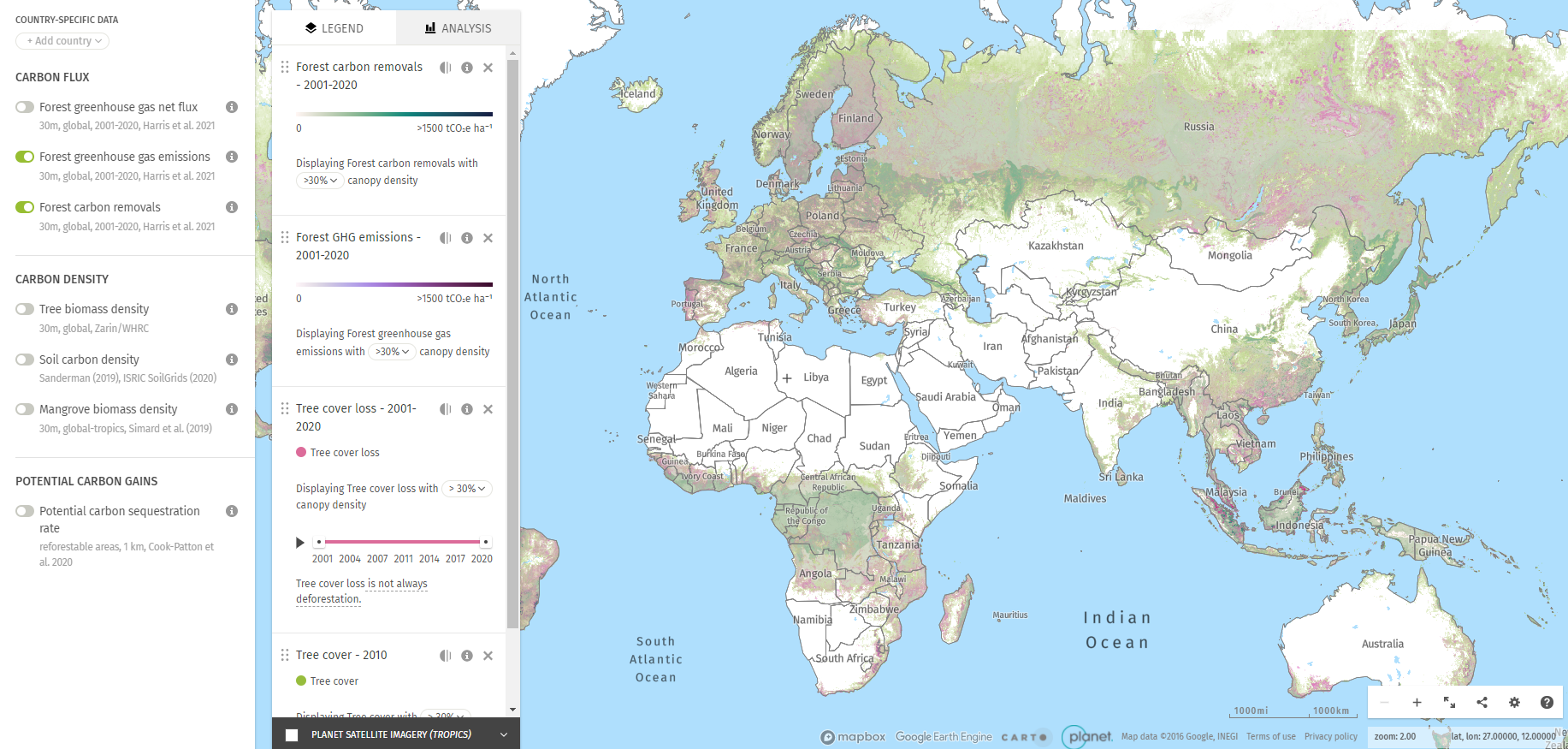 Global Forest Watch - measure carbon and tree planting